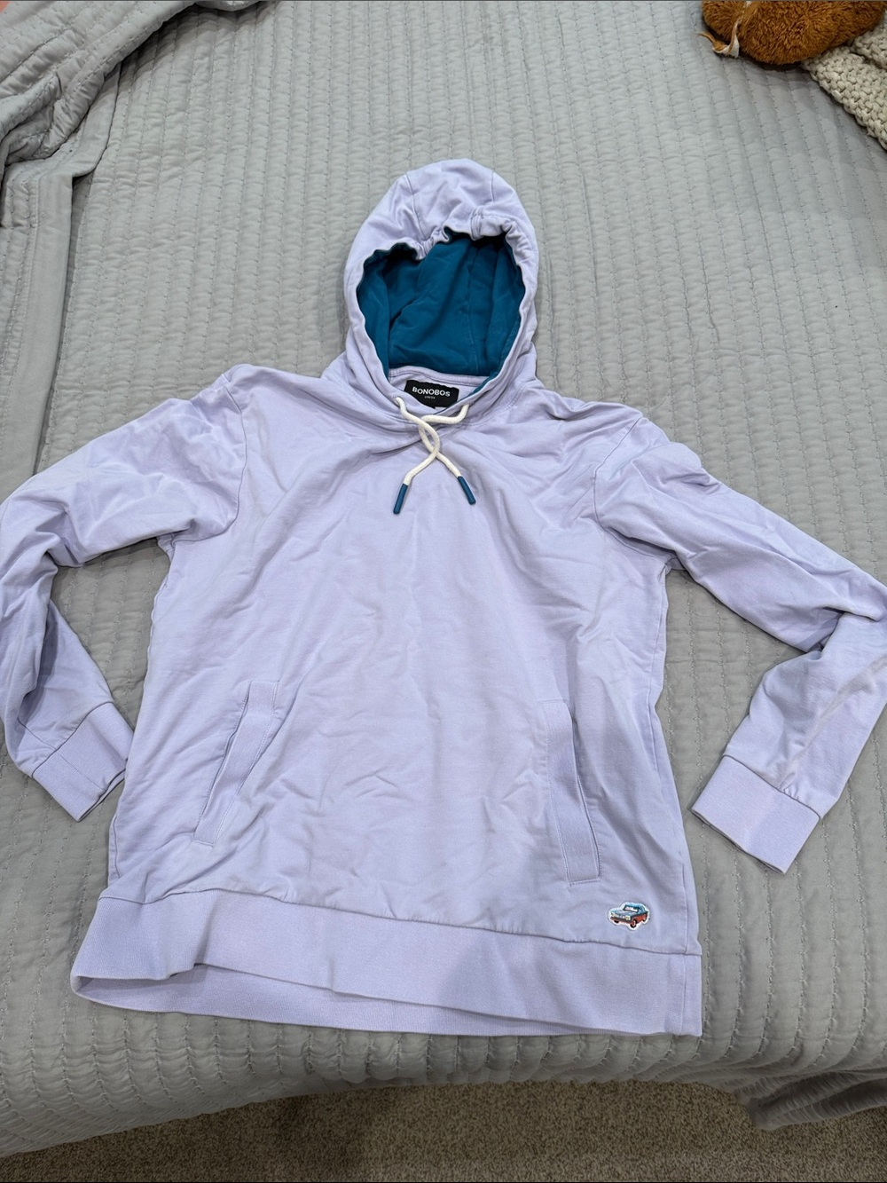 Bonobos Lavender Hooded Pullover with Teal Lining